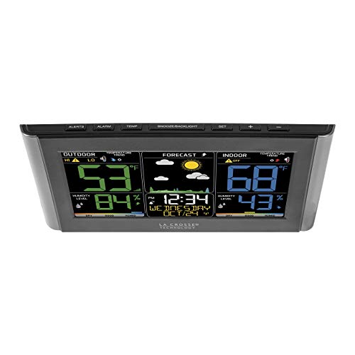 La Crosse Technology Weather Station with Customizable Alerts, Weather Forecast, Temperature, Dew Point, Humidity, Time, Heat Index, Large Display