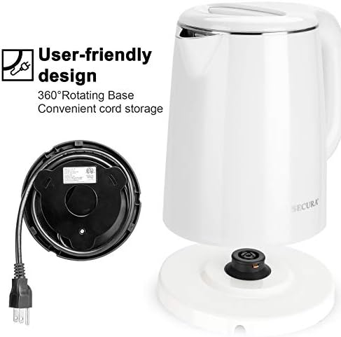 Secura Stainless Steel Double Wall Electric Kettle Water Heater for Tea Coffee w/Auto Shut-Off and Boil-Dry Protection, 1.0L (Orange) SWK-1001DO/HB-K012