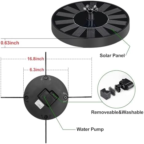 SEIRMEP Solar Fountain Pump with Spray Height Adjustment, Upgrade Glass Solar Bird Bath Fountains with 6 Nozzles