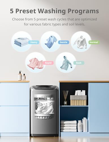 COMFEE’ 1.6 Cu.ft Portable Washing Machine, 11lbs Capacity Fully Automatic Compact Washer with Wheels, 6 Wash Programs Laundry Drain Pump