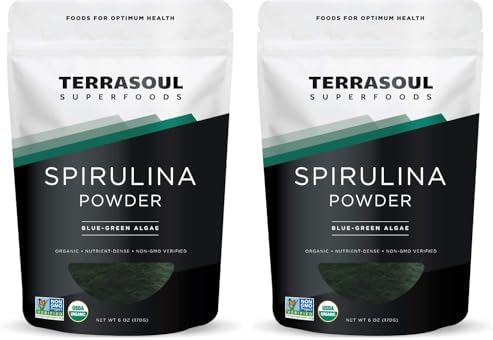 Terrasoul Superfoods Organic Spirulina Powder, 6 Oz, Vegan Protein, Green Superfood Boost for Smoothies, Detoxifying Elixirs, and Immune Support