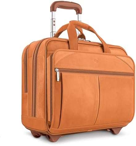 Solo New York Leather Rolling Case with Wheels - Roller Laptop Bag, Wheeled Briefcase for Women & Men, Carry On Size for Travel