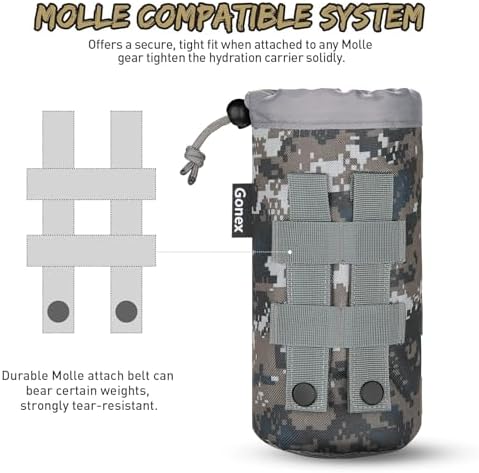 Gonex MOLLE Bottle Pouch, Drawstring Water Bottle Holder | 900D Oxford, Mesh Bottom, Fits MOLLE Packs & Vests, Flexible Height, Holds Bottles or Umbrellas