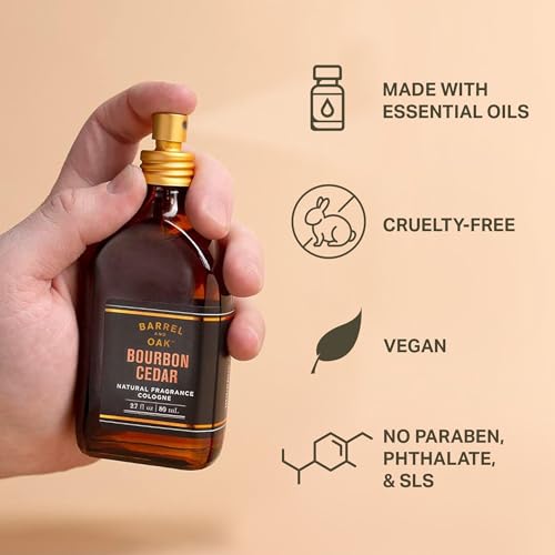 Barrel & Oak Essential Oil Based Cologne for Men, Bourbon Cedar, 2.7 oz | Long-Lasting Men's Cologne, Day & Night Fragrance, Paraben & SLS Free, Gifs forMen