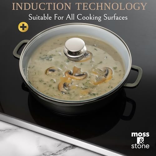 Moss & Stone 12" Deep Nonstick Skillet with Lid, 5 Qt Saute Pan, Oven Safe