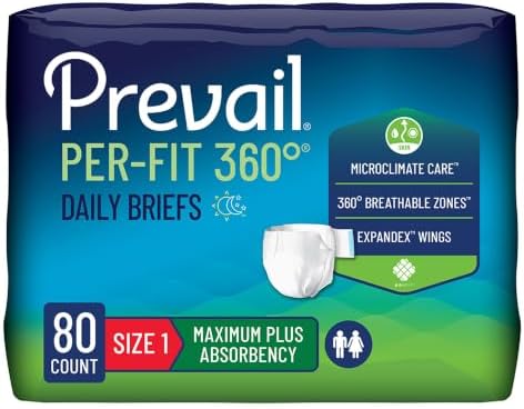 Prevail Per-Fit 360 Incontinence Briefs, Maximum Plus Absorbency, Size Three, 60 Count