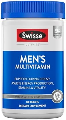 Swisse Ultivite Mens Daily Multivitamins | 50 Vitamins, Antioxidants and Minerals + Adaptogens | Energy, Stress & Immune Support | Mens Vitamins | 120 Tablets