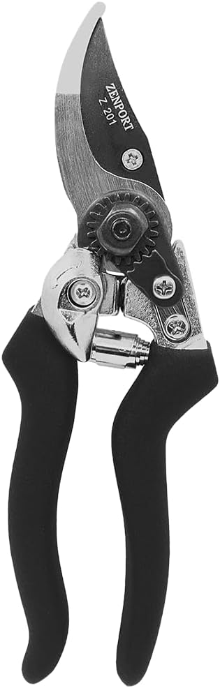 Zenport Z201 Heavy Duty Pruner, Bypass Euro, Black Handles, Steel, 8-Inch