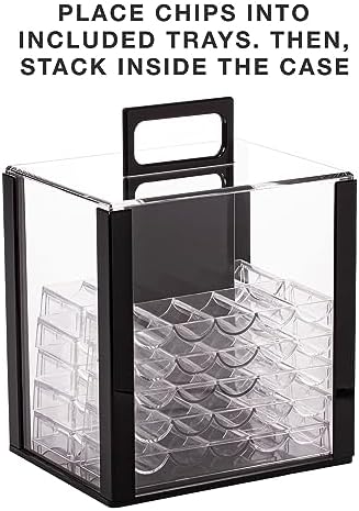 Brybelly Poker Chips 1000 Chips Set with Acrylic Case - Heavyweight 14g Poker Chips Set with 10 Removable Trays and 11" x 12" x 15" Portable Case