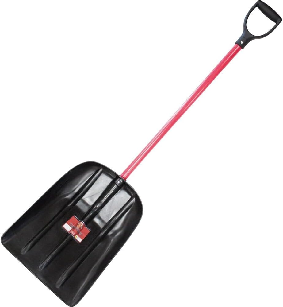 Snow Mulch Scoop Shovel Fiberglass Handle, Made in USA | Poly scoop, 18"x14"x4" head, 54" total, 3 lbs, D-grip, fiberglass handle, polyester veil