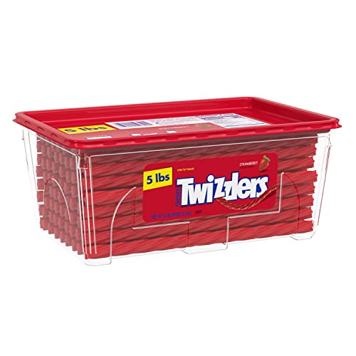 TWIZZLERS Twists Strawberry Flavored Licorice Style Candy Tub, 5 lb | Bulk Candy, Low Fat and Kosher, Resealable Tub for Parties