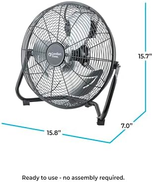 Comfort Zone 9 inch Cradle Fan, 3 Speed Floor or Table Fan with180 Degree Tilt, Metal Construction and Aluminum Blades, Carry Handle, Rubber Feet, Ideal for Bedroom, Workshop, or Garage, Black