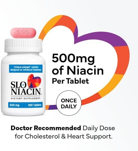 Slo-Niacin Slow Release Niacin 500mg – Vitamin B3 Supplement for Heart Wellness – Flush-Free B3 Vitamins for Cholesterol & Cardiovascular