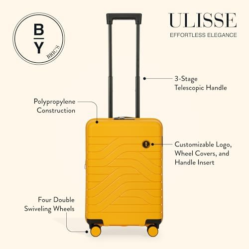 Bric's B|Y Ulisse Checked Luggage with Spinner Wheels – Expandable Lightweighted Hard Shell Suitcase, TSA Combination Lock - Removeable Wash Bag Included - 30 Inch, Mango