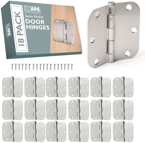 Ilyapa Door Hinges, 3.5x3.5 Inch - Satin Nickel, 18 Pack, Includes Mounting | 5/8 Inch Radius Corners, For Standard Interior Doors, Satin Nickel Finish, Screws