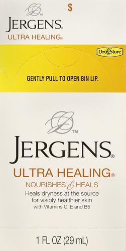 Jergens Ultra Healing Lotion, Hand and Body, Dry Skin Travel Size Moisturizer, for Absorption into Extra Dry Skin, Use After Washing Hands, 1 Ounce, with HYDRALUCENCE blend, Vitamins C, E, B5