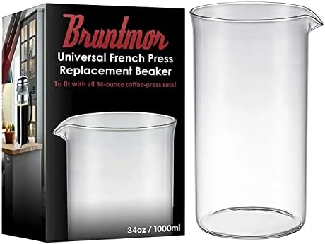 Bruntmor Spare Carafe for French Press, 34 oz French Press replacement Glass, Fire hardened Borosilicate Beaker, 34 ounce