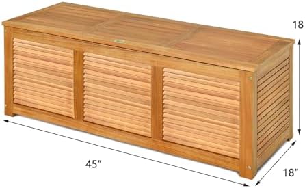 Tangkula 46 Gallon Acacia Wood Deck Box, Garden Backyard Storage Bench, Outdoor Storage Container for Patio Furniture Cushions and Gardening Tools