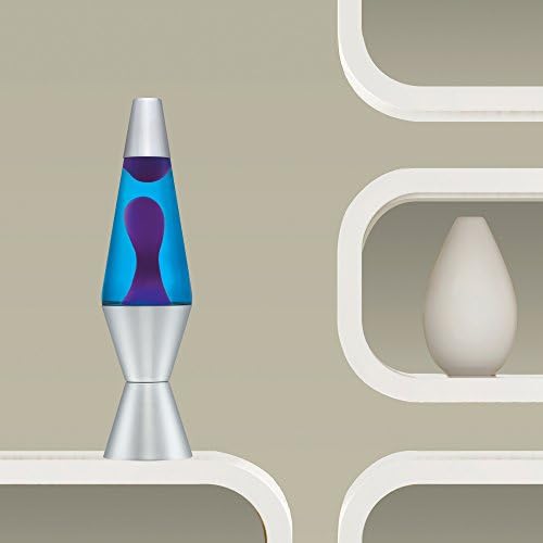 14.5-Inch Silver Base Lava Lamp with Purple Wax in Blue Liquid - 2118