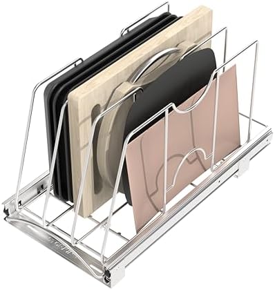 Pull Out Cookie Sheet Organizer, 11" W x 22" D x 11.8" H, Chrome