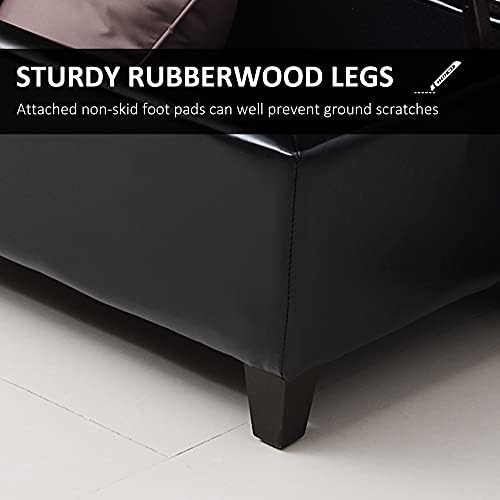 HOMCOM 51" Ottoman Storage Bench Faux Leather Storage Chest Black | Lift Top, Tufted Ottoman, Living Room, Entryway