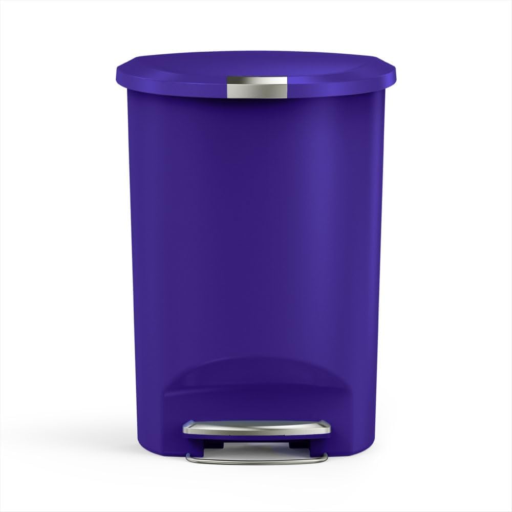 simplehuman 50 Liter / 13 Gallon Semi-Round Kitchen Step Trash Can with Secure Slide Lock, Black Plastic