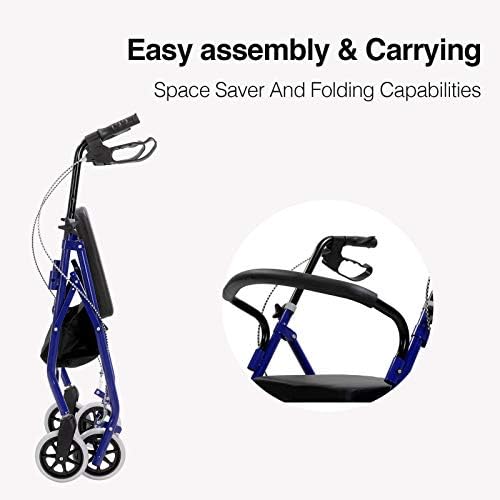 4 Wheels Folding rollator Walker with Handbrakes and carrybag,Medical Walkers with Seat and Wheels,Blue