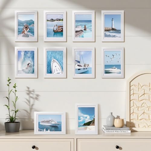 HappyHapi 8x10 Picture Frame Set of 6, Wall or Tabletop Display, White