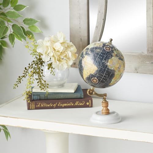 Deco 79 Marble Globe with Marble Base, 7" x 7" x 11", Teal | Educational/Geographic Earth World Map Decorative World Globe With Marble Base World Globe