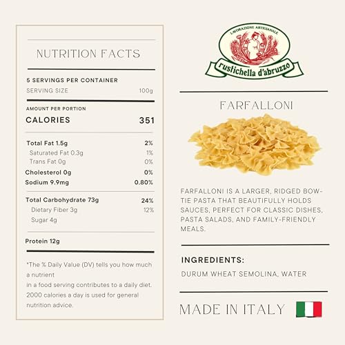 Rustichella d'Abruzzo Farfalloni - Large Bow-Tie Pasta, 500g, Soft Ridges for Better Sauce Adherence, Ideal for Pasta Salads & Classic Sauces