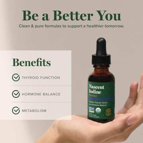 Global Healing Center - Detoxadine - Organic Nascent Liquid Iodine Supplement Drops for Thyroid Support, Detox Cleanse, and Metabolism - Non-GMO
