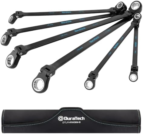 DURATECH Extra Long Flex-Head Ratcheting Wrench Set, Metric, CR-V Steel