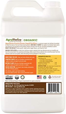 AgroThrive Fruit and Flower Organic Liquid Fertilizer - 3-3-5 NPK (ATFF1128) (1 Gal) for Fruits, Flowers, Vegetables, Greenhouses and Herbs