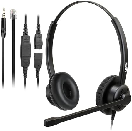 MAIRDI Phone Headset with Microphone Noise Canceling, Telephone Headset for Call Center, Office Headset with RJ9 & 3.5mm Jack for Landline Deskphone Cell Phone PC Laptop, Work for Polycom Avaya