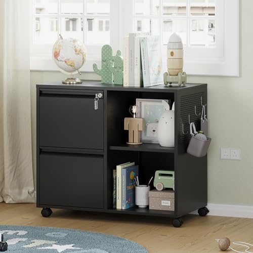 Mobile 3 Drawer File Cabinet with Lock-Metal Lateral Rolling Printer Stand Filing Cabinets for Home Office-Storage A4/F4/Letter (White)
