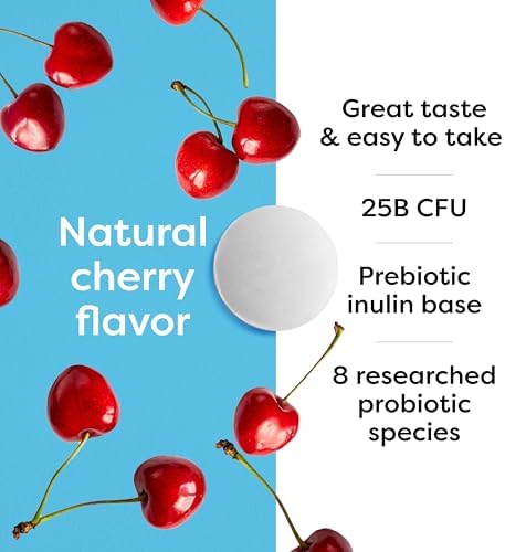 Klaire Labs SFI Health Ther-Biotic Kids Probiotic Chewables - Hypoallergenic Probiotics for Kids - 25 Billion CFU in Prebiotic Inulin - Cherry-Flavored (60 Chewable Tablets)