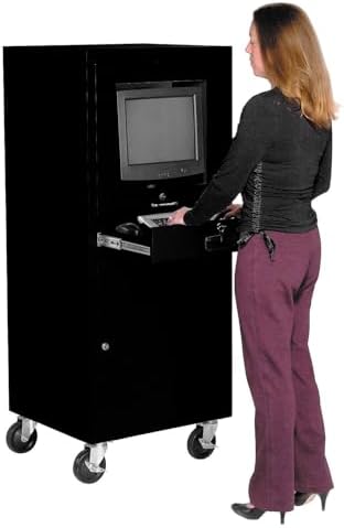 Global Industrial Mobile Security Computer Cabinet, Black, Unassembled | For 21" Diagonal Monitors, Steel Construction, 24-1/2"W x 22-1/2"D x 60-3/8"H