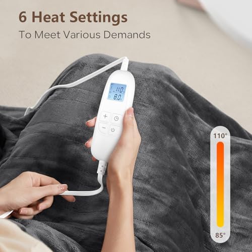 PROALLER Electric Heated Blanket Queen Size with 6 Levels & 8h Auto Off, Ultra Soft Flannel Full Body Heating Blanket, Machine Washable, Warm Gray, 84" x 90"