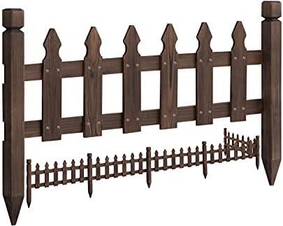 Topeakmart 177.5in Picket Fence for Garden, Wooden Fence Panels,Dark Brown