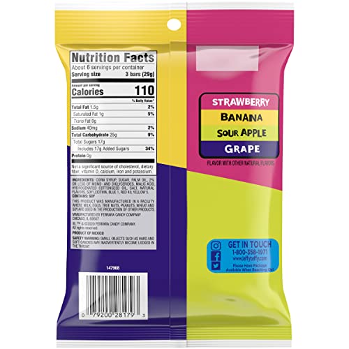 Laffy Taffy Candy, Assorted Flavors, Individually Wrapped Mini Bars, 6 Ounce