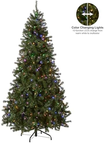 National Tree Company 7.5ft Pre-Lit North Valley Spruce Christmas Tree | 550 LED Lights, 1, 346 Tips, 10 Light Functions, Foot Pedal, Includes Stand