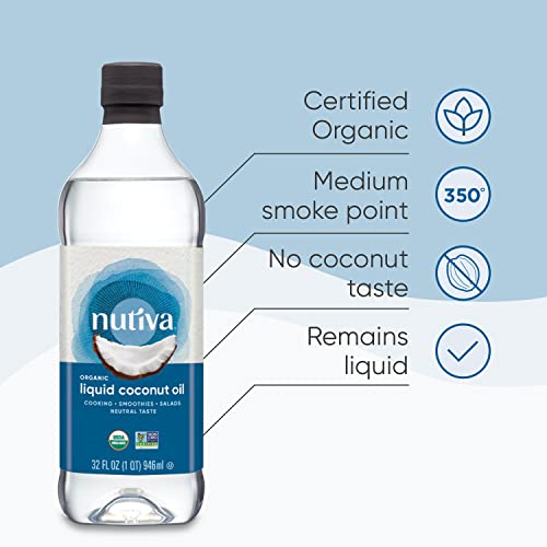 Nutiva Organic Liquid Fractionated Coconut Oil 32 Fl Oz - USDA Organic, Non-GMO. Edible, Pure Coconut Oil for Cooking, Moisturizer for Skin