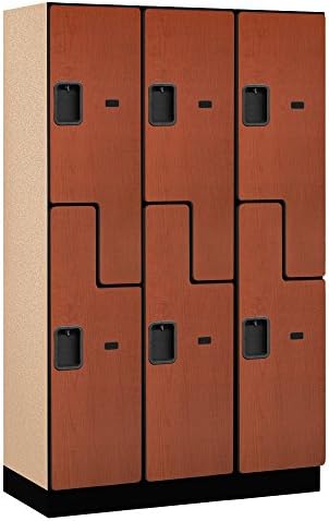 Salsbury Industries 2-Tier S-Style Extra Wide Designer Wood Locker with Three Wide Storage Units, 6-Feet High by 18-Inch Deep, Mahogany