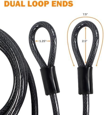 Lumintrail 12mm (1/2 inch) Heavy-Duty Security Cable, Vinyl Coated Braided Steel with Sealed Looped Ends (4', 7', 10', 15' or 30') (7-FT)
