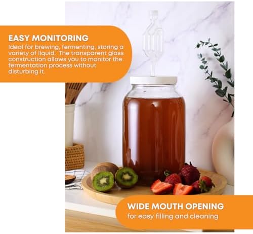 2-Pack 1 Gallon Glass Jar with Lid | Wide Mouth Twin Bubble Airlock Set | Heavy-duty Glass Jars with Airtight Lid for kombucha