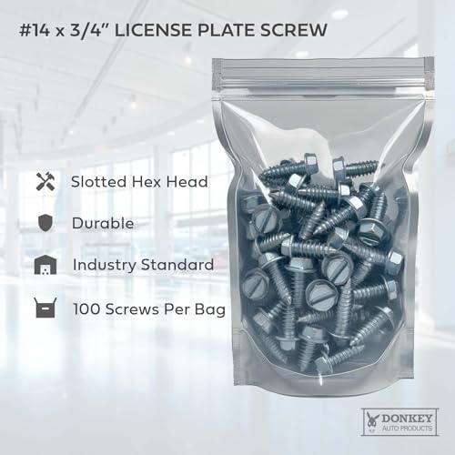 License Plate Screws - #14 x 3/4" Inch - Slotted Hex Head – for Vehicles (100 Pack)
