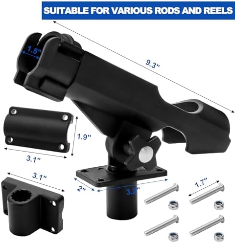 Bekith 2 Pack Fishing Rod Holder with Combo Mount, Adjustable Fishing Boat Rod Holder, Black Finish