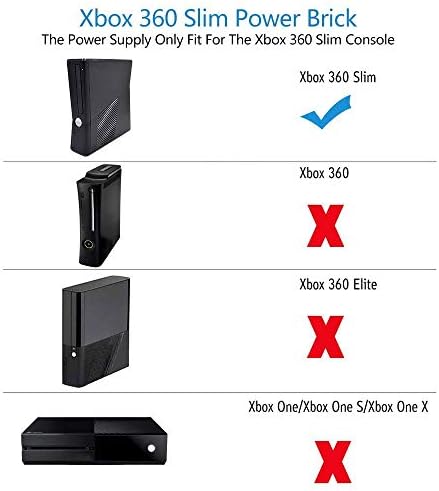 Xbox 360 Slim Power Supply, Quiet AC Charger 100-240V Power Brick for Xbox 360 Slim ONLY