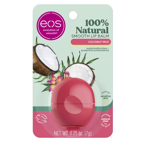 eos 100% Natural Lip Balm - Coconut Milk, All-Day Moisture, Dermatologist Recommended for Sensitive Skin Care, Lip Care Products, 0.25 oz