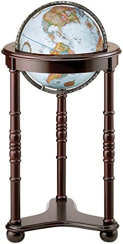 Lancaster Floor Globe by Replogle - Cherry Wood Stand & Blue Ocean Globe with USA Cartography & Mountain Relief
